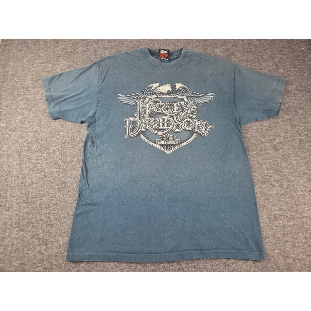 Harley-Davidson T-Shirt Mens L Blue Gene Lummus Asheville NC Eagle Graphic Logo